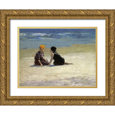 Confidences Gold Ornate Wood Framed Art Print with Double Matting by Potthast, Edward Henry