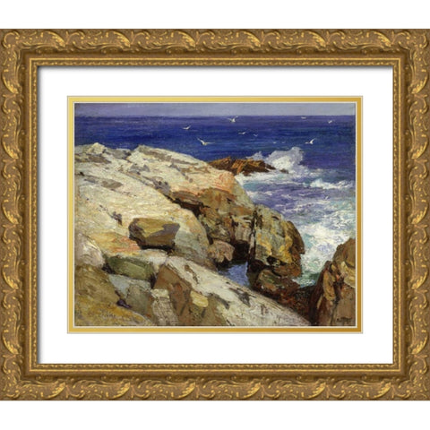 The Maine Coast Gold Ornate Wood Framed Art Print with Double Matting by Potthast, Edward Henry