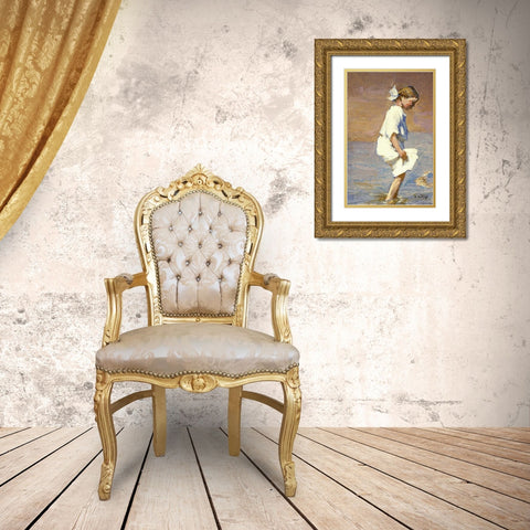 Wading at the Shore Gold Ornate Wood Framed Art Print with Double Matting by Potthast, Edward Henry