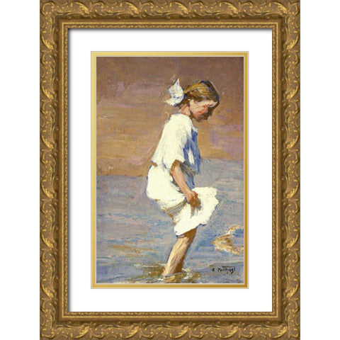 Wading at the Shore Gold Ornate Wood Framed Art Print with Double Matting by Potthast, Edward Henry