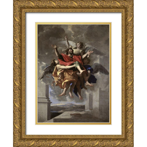 Ecstasy of St. Paul Gold Ornate Wood Framed Art Print with Double Matting by Poussin, Nicolas