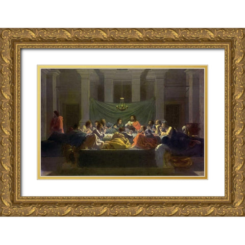 The Last Supper Gold Ornate Wood Framed Art Print with Double Matting by Poussin, Nicolas