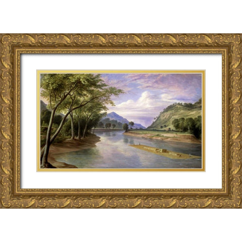 The Ohio River Near Marietta Gold Ornate Wood Framed Art Print with Double Matting by Pratt, Henry Cheever