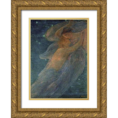 Triptych of the Day Gold Ornate Wood Framed Art Print with Double Matting by Previati, Gaetano