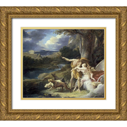 Venus and Adonis Gold Ornate Wood Framed Art Print with Double Matting by Regnault, Alexandre Georges H.