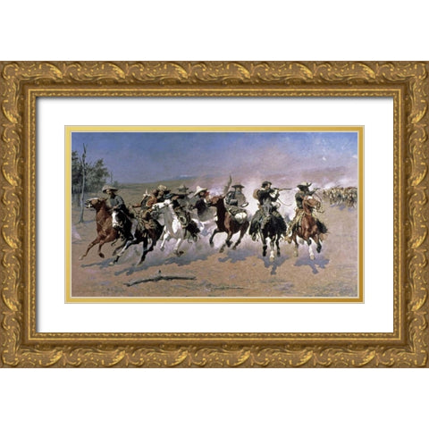 A Dash For The Timber Gold Ornate Wood Framed Art Print with Double Matting by Remington, Frederic