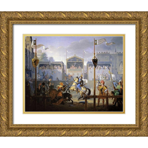 A Fourteenth Century Tournament Gold Ornate Wood Framed Art Print with Double Matting by Revoil, Pierre Henri