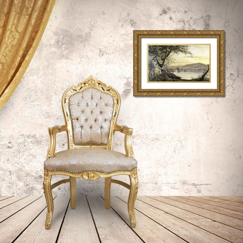 Sunset on the Lake Gold Ornate Wood Framed Art Print with Double Matting by Robbins, Horace Wolcott