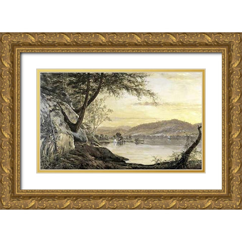 Sunset on the Lake Gold Ornate Wood Framed Art Print with Double Matting by Robbins, Horace Wolcott