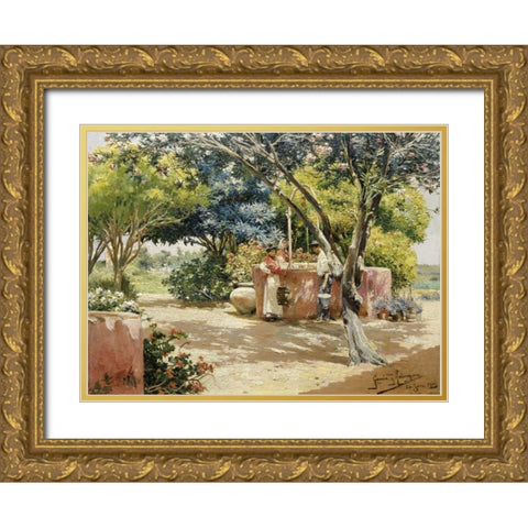 By the Well Gold Ornate Wood Framed Art Print with Double Matting by Rodriguez, Manuel Garcia