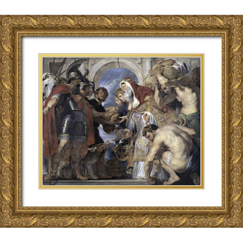 Abraham and Melchizedek Gold Ornate Wood Framed Art Print with Double Matting by Rubens, Peter Paul