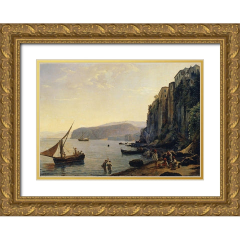 View of Sorrento, Near Naples Gold Ornate Wood Framed Art Print with Double Matting by Shchedrin, Silvestr Feodosevich