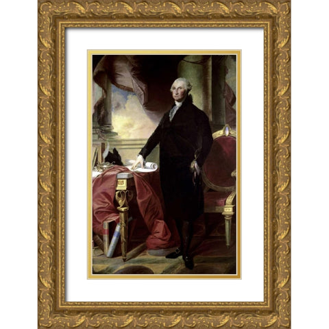 George Washington Gold Ornate Wood Framed Art Print with Double Matting by Stuart, Gilbert