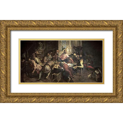 The Last Supper Gold Ornate Wood Framed Art Print with Double Matting by Tintoretto, Jacopo
