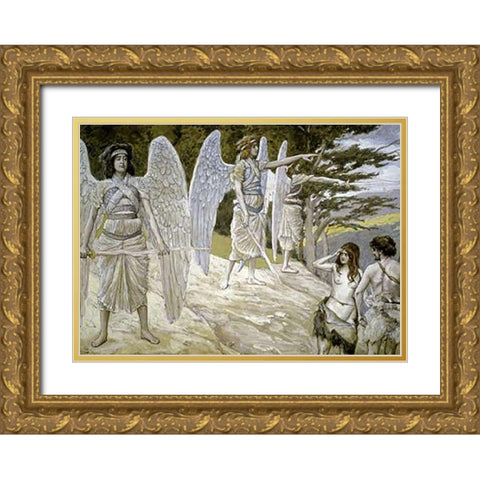 Adam and Eve Driven from Paradise Gold Ornate Wood Framed Art Print with Double Matting by Tissot, James