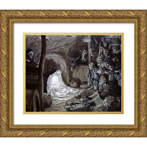 Adoration of the Shepherds Gold Ornate Wood Framed Art Print with Double Matting by Tissot, James