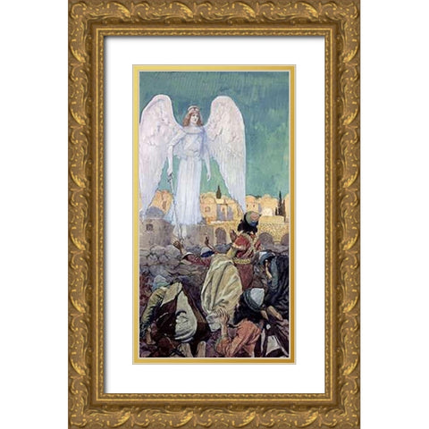 An Armed Angel Appears to Many Gold Ornate Wood Framed Art Print with Double Matting by Tissot, James