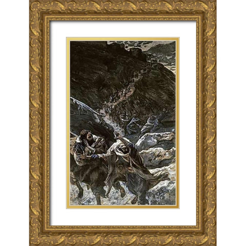 And They All Forsook Him and Fled Gold Ornate Wood Framed Art Print with Double Matting by Tissot, James