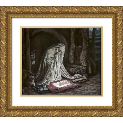 Birth of Jesus Museumist Gold Ornate Wood Framed Art Print with Double Matting by Tissot, James