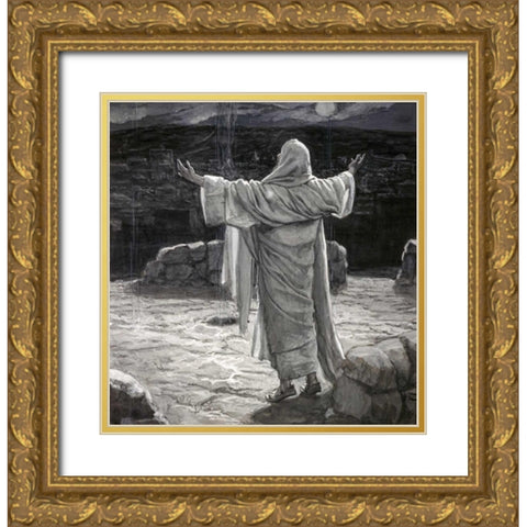 Christ Going to the Mount of Olives at Night Gold Ornate Wood Framed Art Print with Double Matting by Tissot, James Jacques