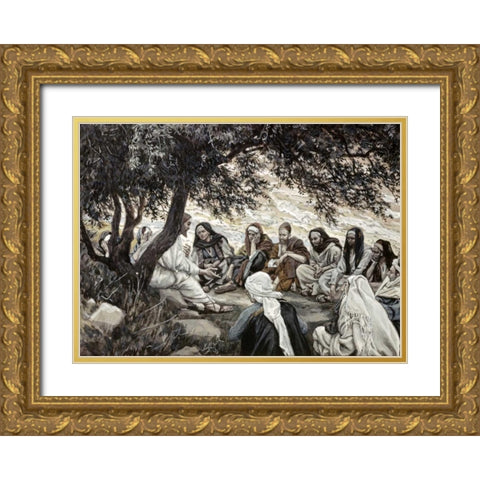 Christs Exhortation To The Twelve Apostles Gold Ornate Wood Framed Art Print with Double Matting by Tissot, James Jacques