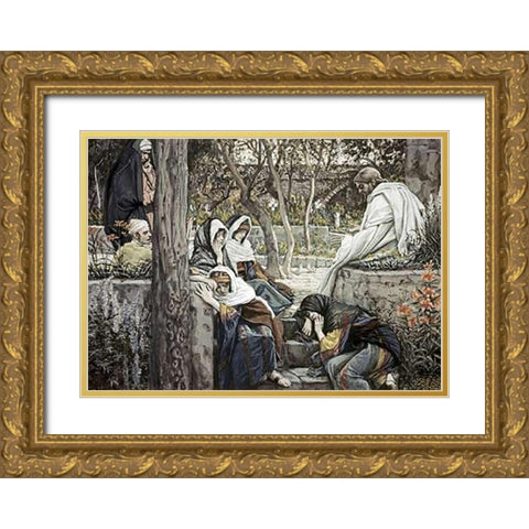 Jesus at Bethany Gold Ornate Wood Framed Art Print with Double Matting by Tissot, James