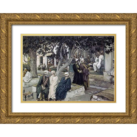 Jesus has Supper with Matthew Gold Ornate Wood Framed Art Print with Double Matting by Tissot, James
