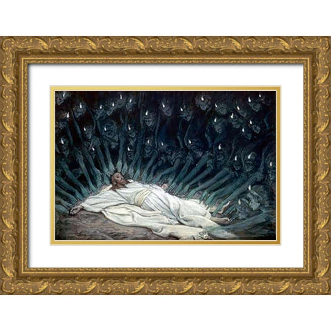 Jesus Ministered to by Angels Gold Ornate Wood Framed Art Print with Double Matting by Tissot, James