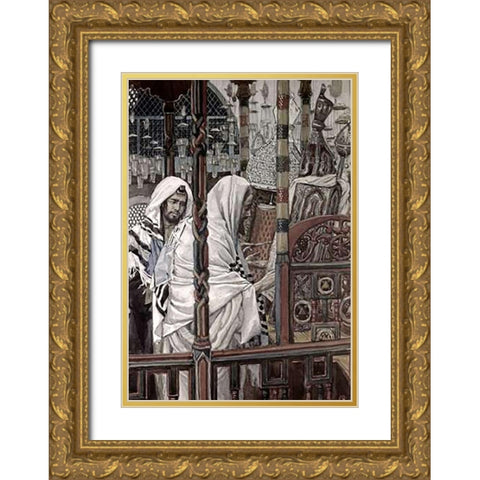 Jesus Teaching In The Synagogue Gold Ornate Wood Framed Art Print with Double Matting by Tissot, James