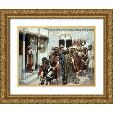Moses Speaks to the People Gold Ornate Wood Framed Art Print with Double Matting by Tissot, James Jacques