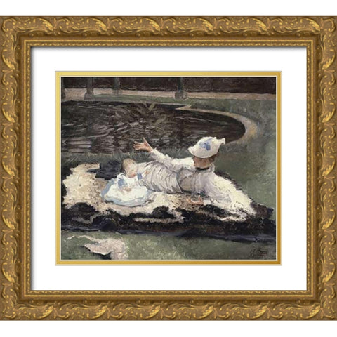 Mrs. Newton with a Child by a Pool Gold Ornate Wood Framed Art Print with Double Matting by Tissot, James