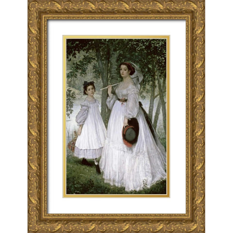 Portrait in a Park Gold Ornate Wood Framed Art Print with Double Matting by Tissot, James Jacques