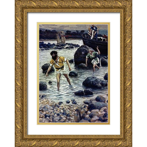 The Calling of James and John Gold Ornate Wood Framed Art Print with Double Matting by Tissot, James