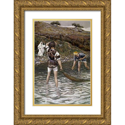 The Calling of Peter and Andrew Gold Ornate Wood Framed Art Print with Double Matting by Tissot, James