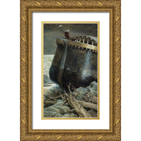 The Dove Returns to Noah Gold Ornate Wood Framed Art Print with Double Matting by Tissot, James Jacques