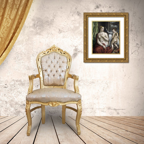 Leda and the Swan Gold Ornate Wood Framed Art Print with Double Matting by Titian