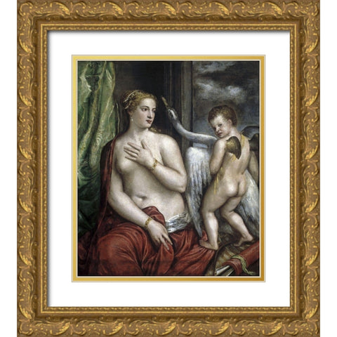 Leda and the Swan Gold Ornate Wood Framed Art Print with Double Matting by Titian