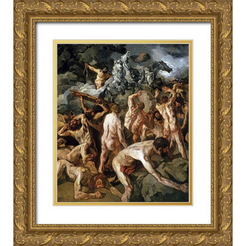 Combat of the Titans Gold Ornate Wood Framed Art Print with Double Matting by Trubner, Wilhelm