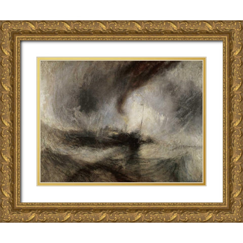 Snow Storm at Sea Gold Ornate Wood Framed Art Print with Double Matting by Turner, Joseph M.W.