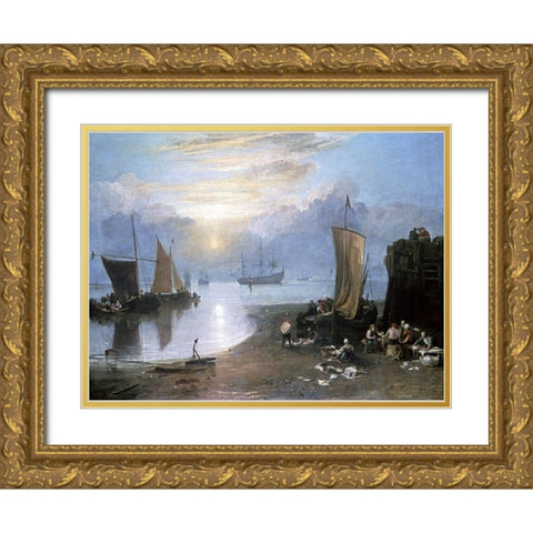 Sun Rising Through Vapor Gold Ornate Wood Framed Art Print with Double Matting by Turner, Joseph M.W.