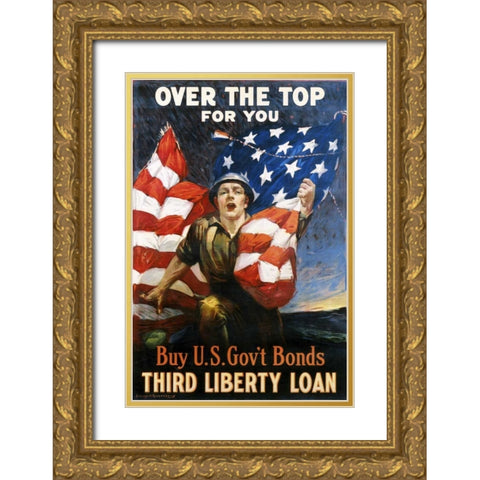 Over the Top for You circa 1918 Gold Ornate Wood Framed Art Print with Double Matting by Unknown