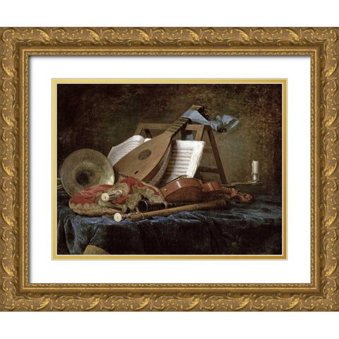 The Attributes of Music Gold Ornate Wood Framed Art Print with Double Matting by Vallayer-Coster, Anne