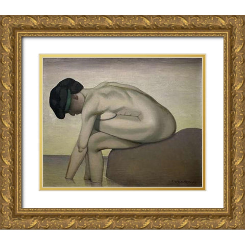 The Bather Gold Ornate Wood Framed Art Print with Double Matting by Vallotton, Felix