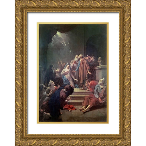 The Pentecost Gold Ornate Wood Framed Art Print with Double Matting by Van der Werff, Adriaen
