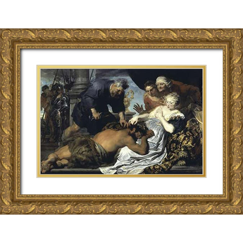 Samson and Delilah Gold Ornate Wood Framed Art Print with Double Matting by Van Dyck, Anthony