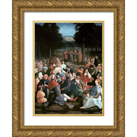 Miracle of the Loaves and the Fishes Gold Ornate Wood Framed Art Print with Double Matting by Van Leyden, Lucas