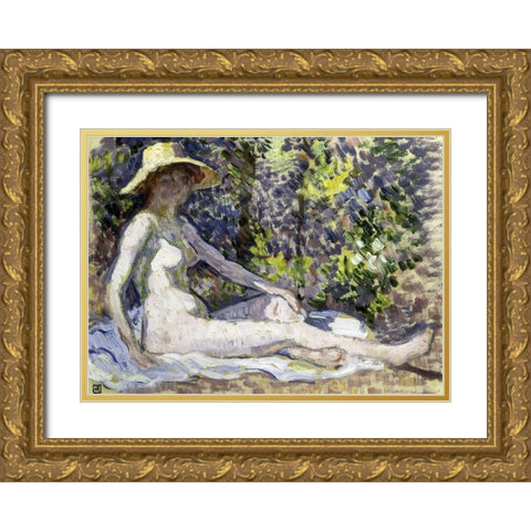 Nude Gold Ornate Wood Framed Art Print with Double Matting by Van Rysselberghe, Theo