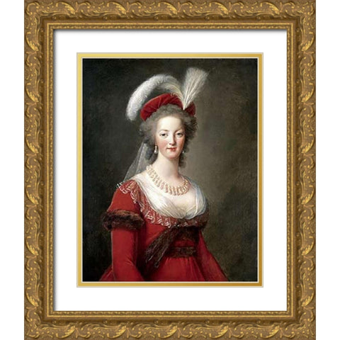 Portrait of Marie-Antoinette Gold Ornate Wood Framed Art Print with Double Matting by Le Brun, Elisabeth Vigee