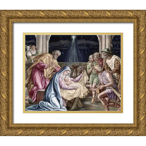 Birth of Our Lord Gold Ornate Wood Framed Art Print with Double Matting by Von Carolsfeld, Julius Schnorr