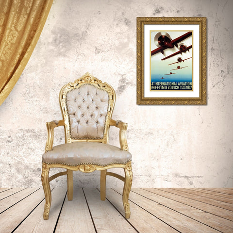 4th Meeting Aeronautique International Gold Ornate Wood Framed Art Print with Double Matting by Baumberger, Otto